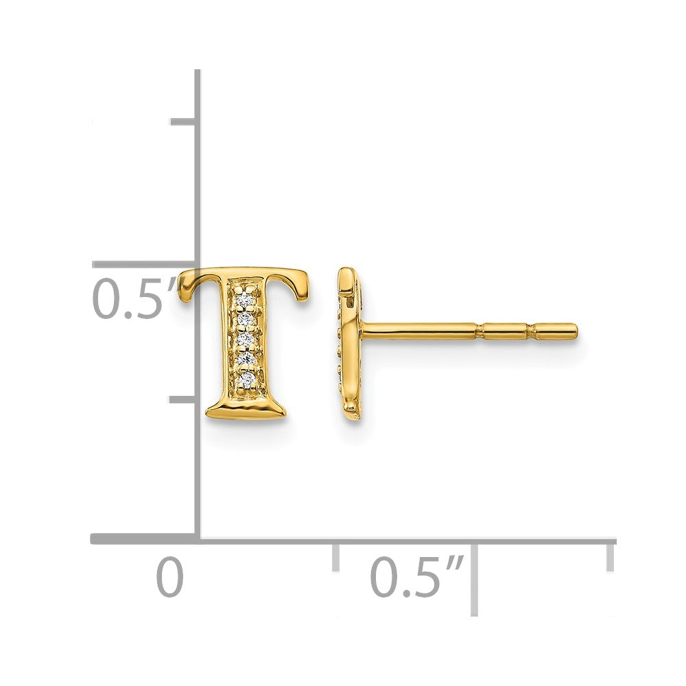 14k Diamond Initial T Post Earrings