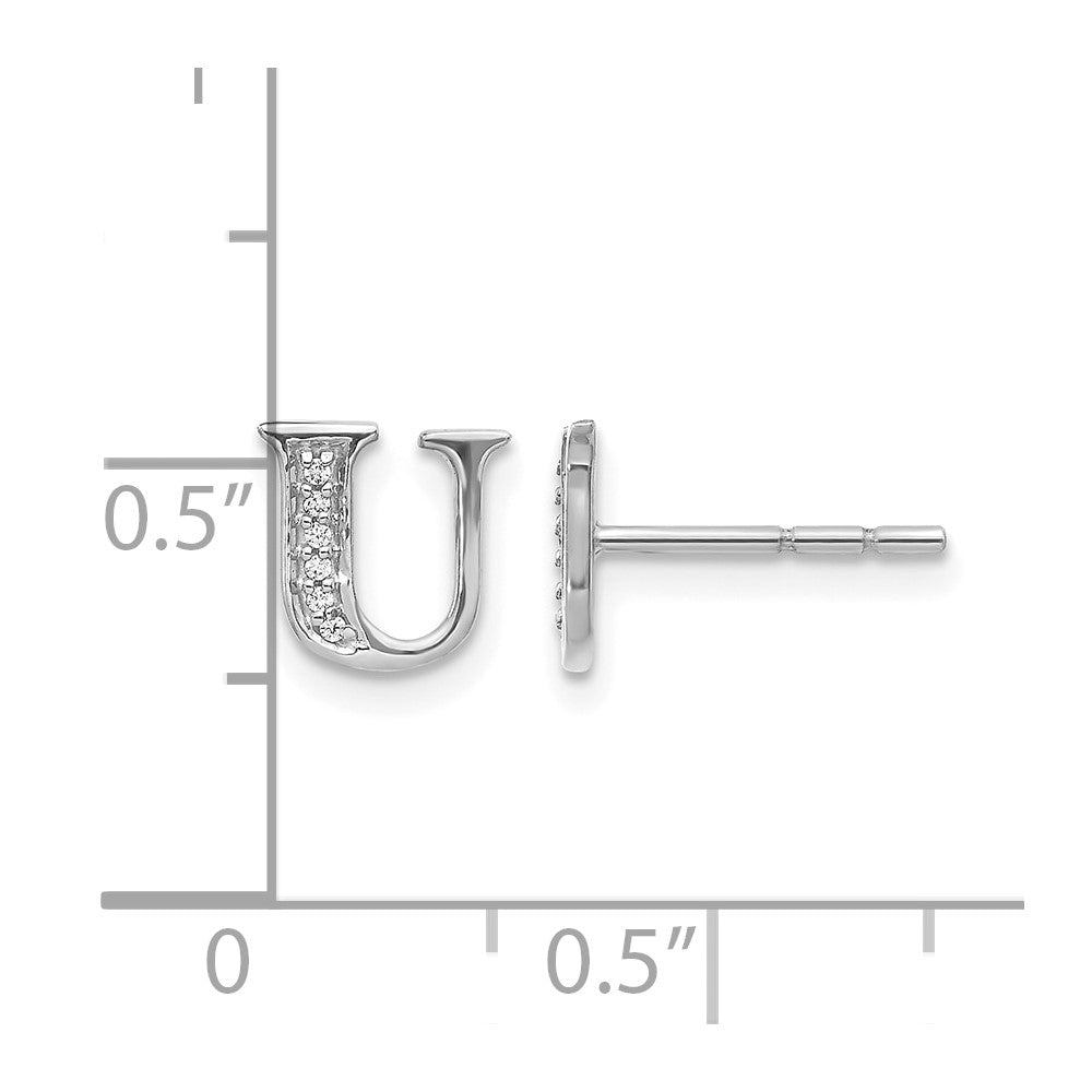 14k White Gold Diamond Initial U Post Earrings