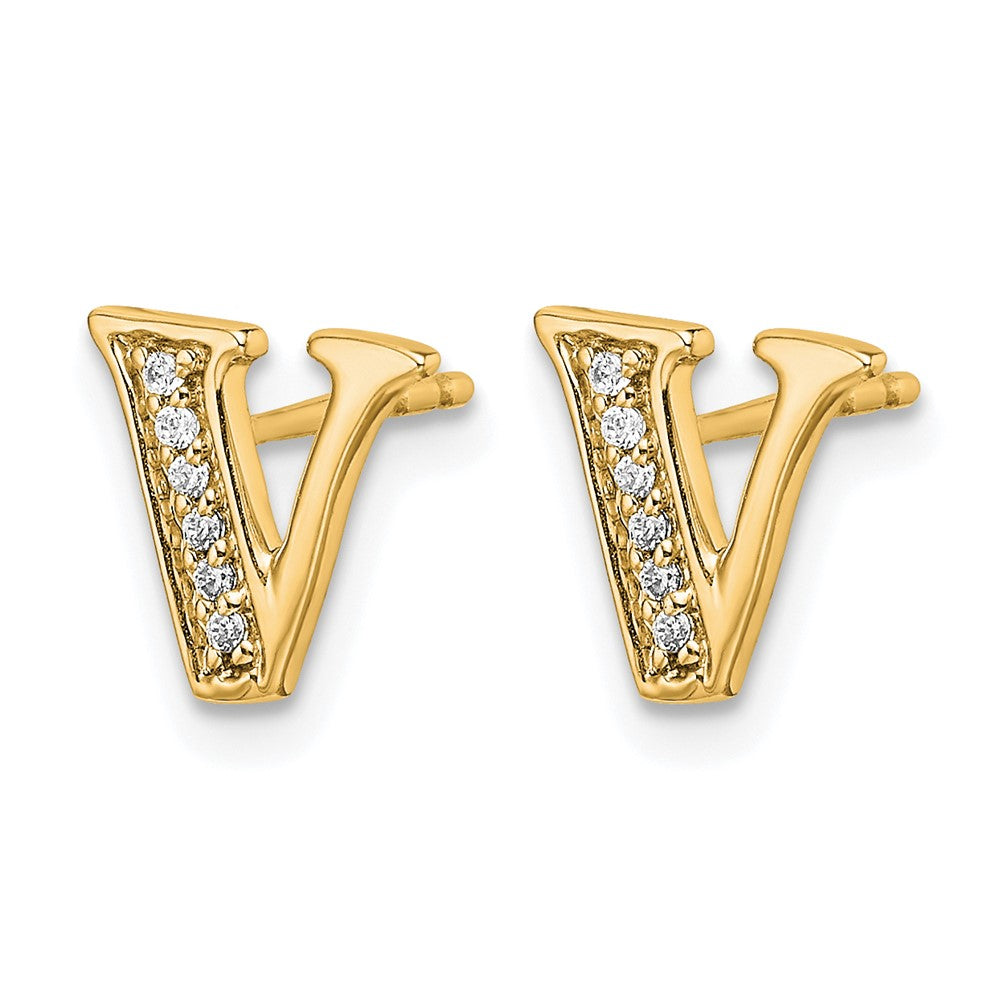 14k Diamond Initial V Post Earrings