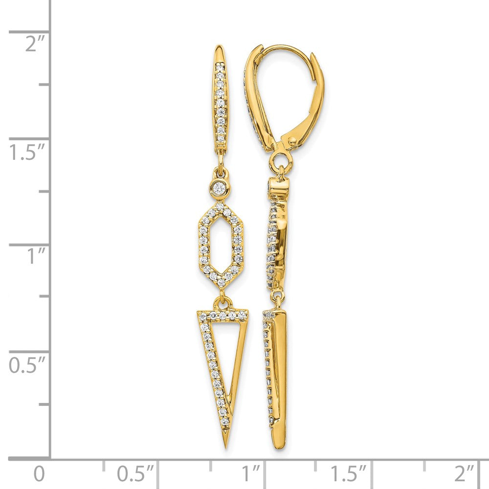 14k 1/2 carat Diamond Triangle Dangle Leverback Earrings