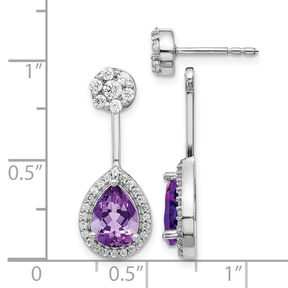14k White Gold 5/8 carat Diamond and 8x6mm Pear Amethyst Front/Back Post Earrings