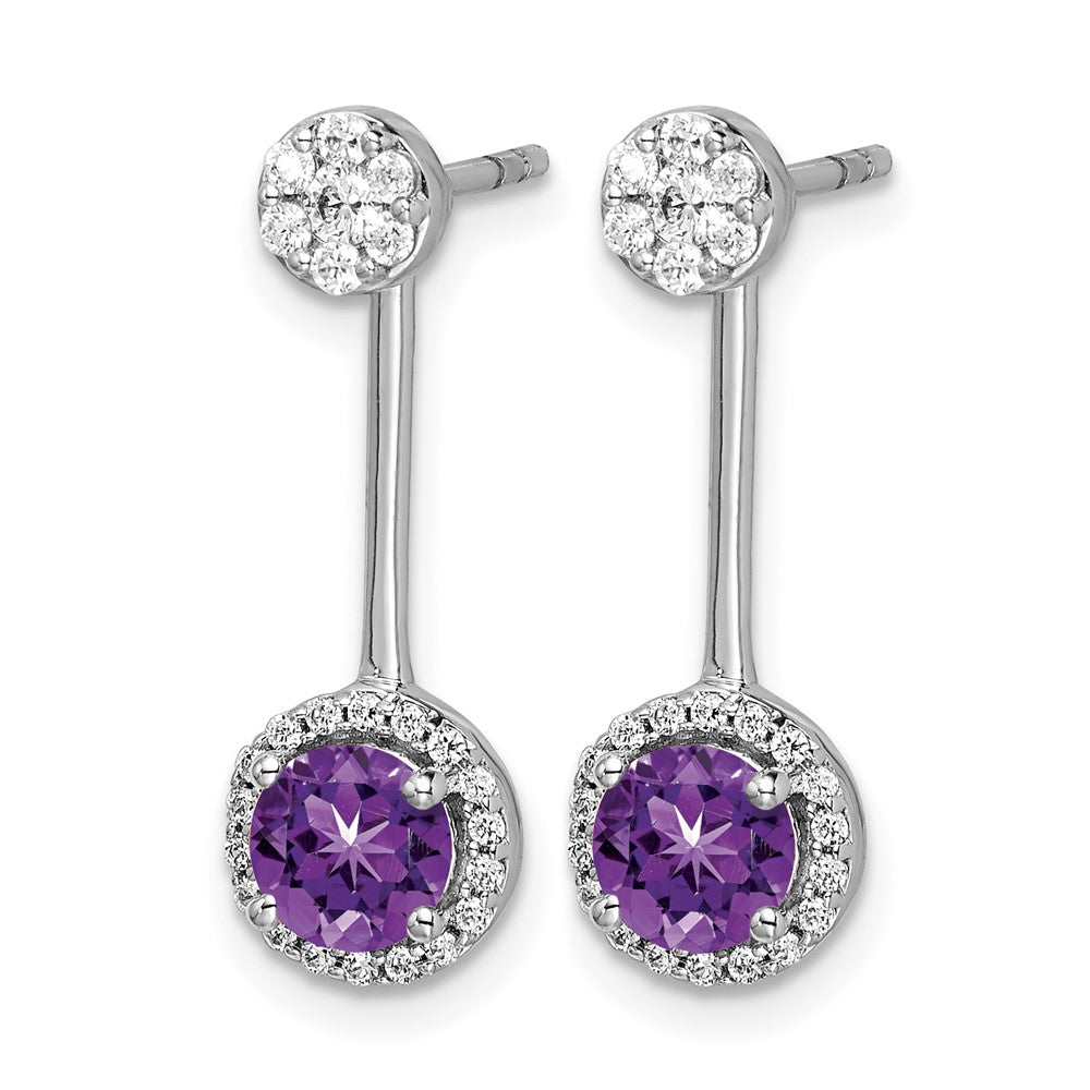 14k White Gold 1/3 carat Diamond and 5mm Round Amethyst Front/Back Post Earrings