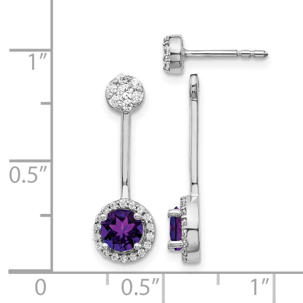 14k White Gold 1/3 carat Diamond and 5mm Round Amethyst Front/Back Post Earrings