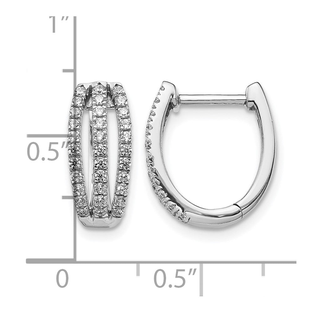 14k White Gold 3-row 1/2 carat Diamond Hinged Hoop Earrings