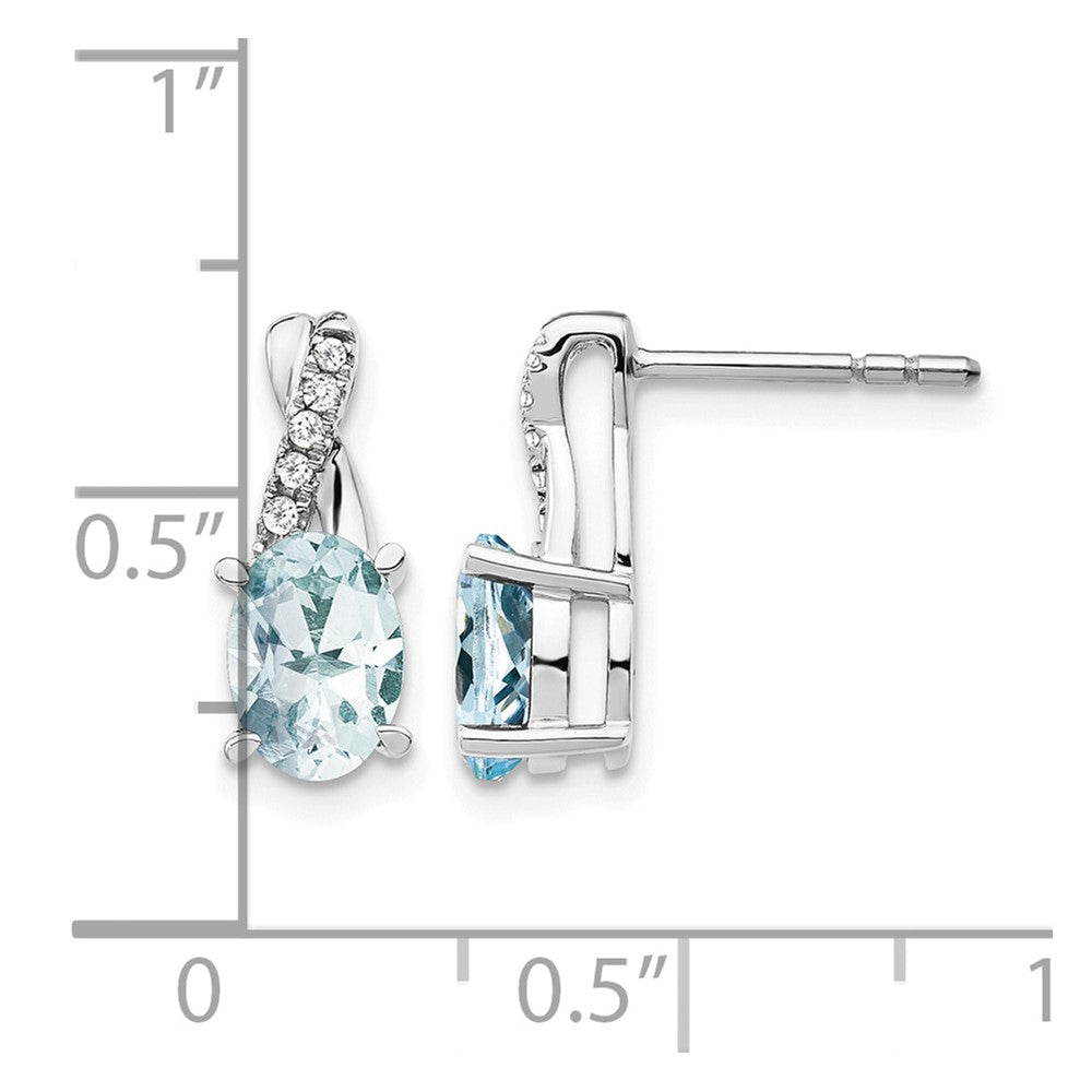 14K White Gold 7x5 Oval March/Aquamarine and Diamond Earrings
