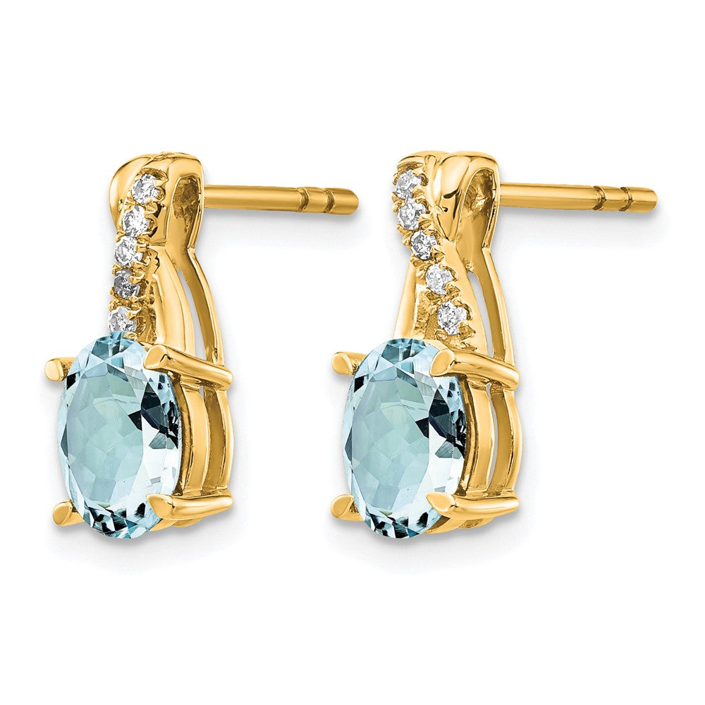 14k 7x5 Oval March/Aquamarine and Diamond Post Earrings