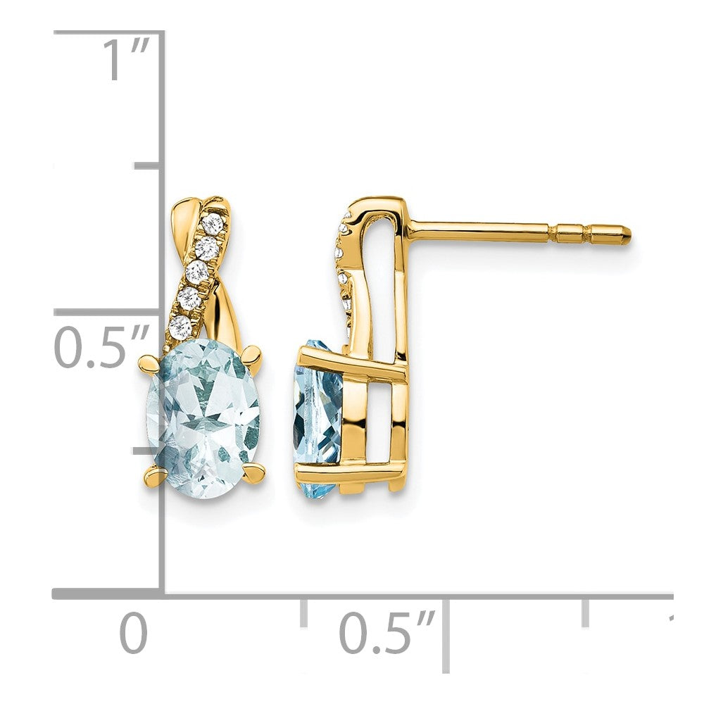 14k 7x5 Oval March/Aquamarine and Diamond Post Earrings