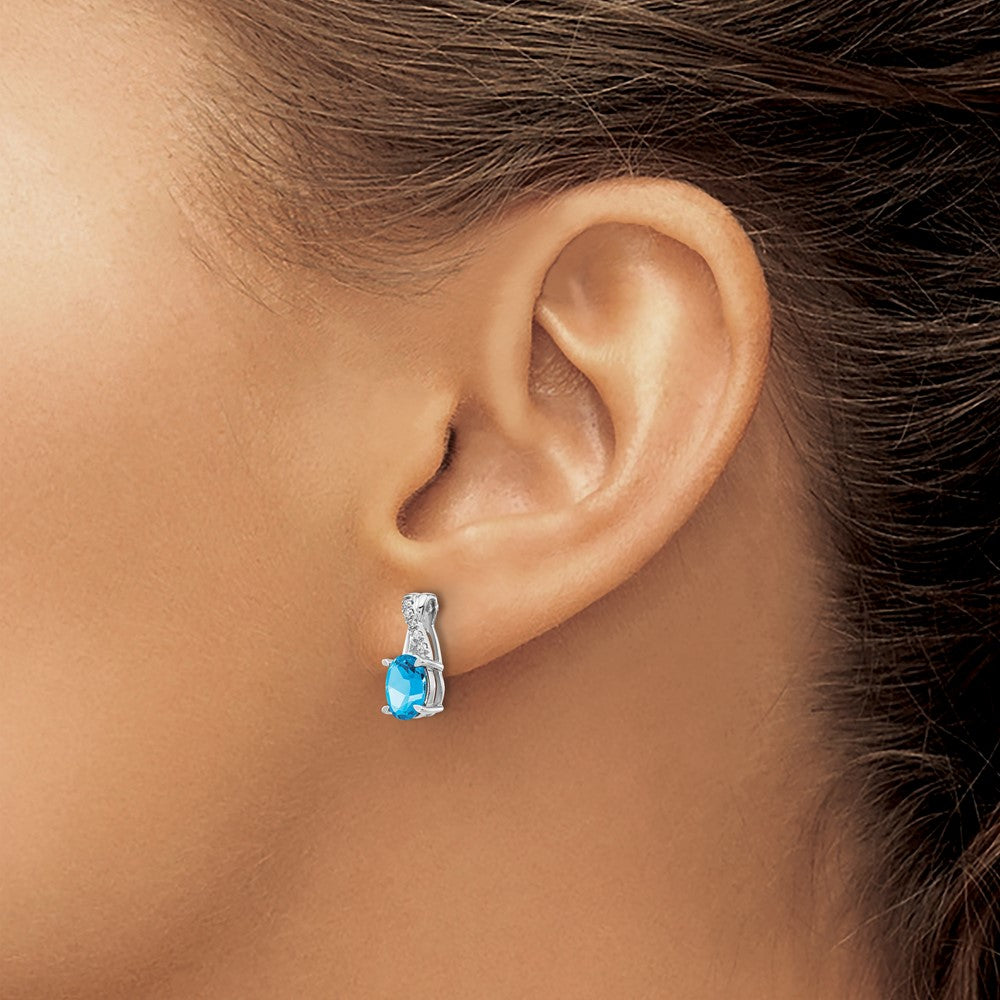 14k White Gold 7x5 Oval December/Blue Topaz and Diamond Earrings