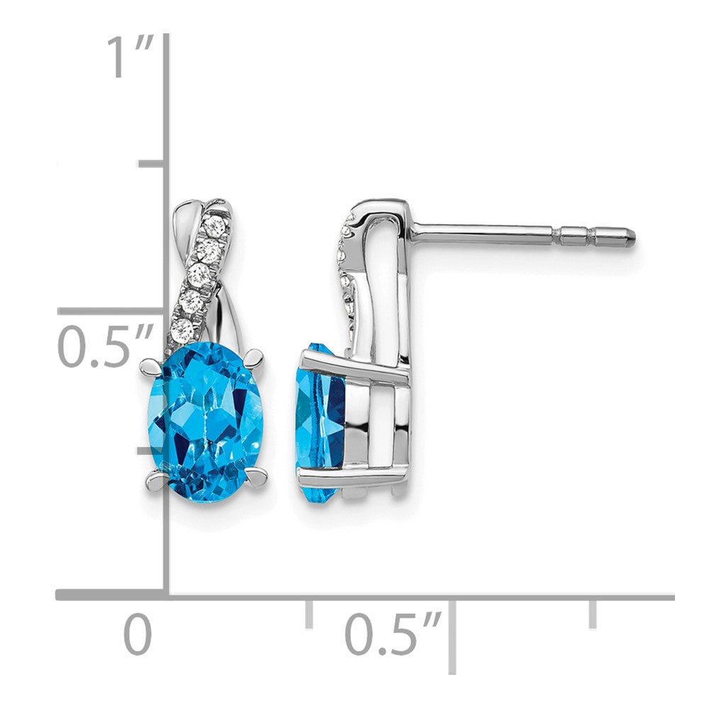 14k White Gold 7x5 Oval December/Blue Topaz and Diamond Earrings