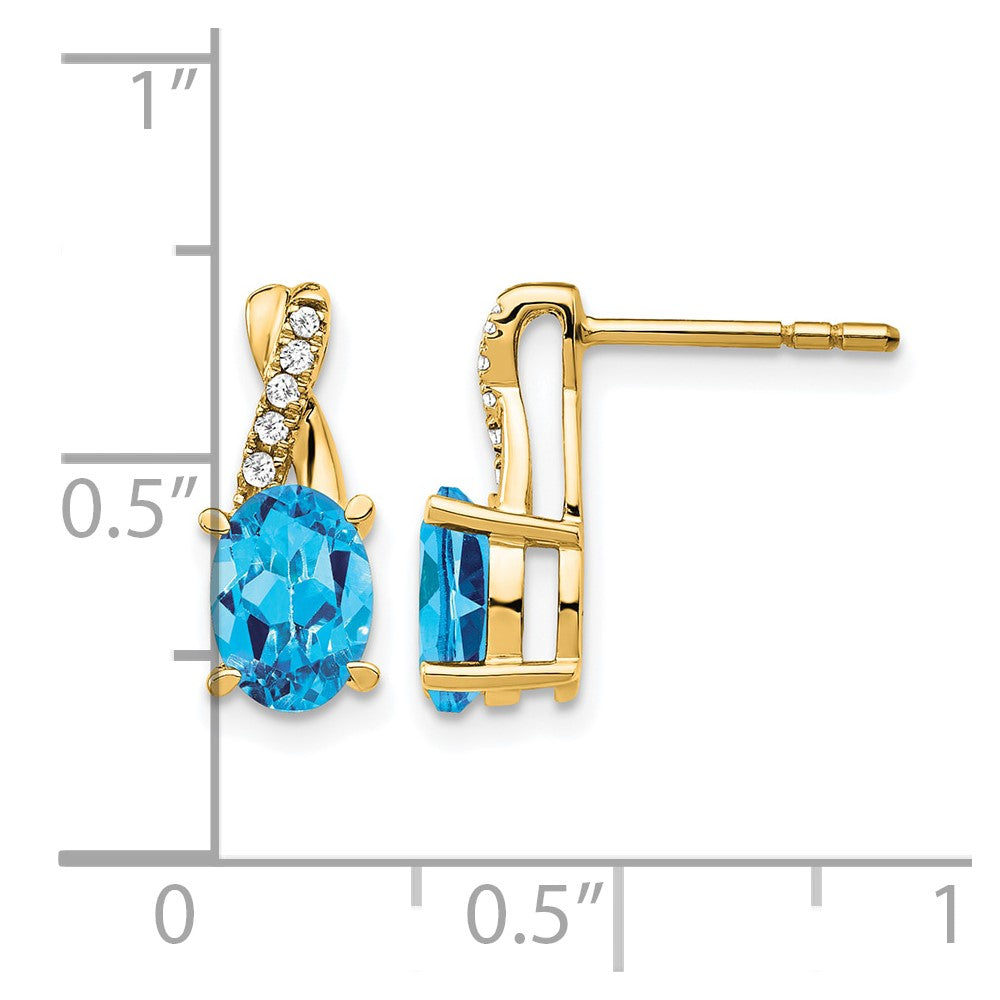 14k 7x5 Oval December/Blue Topaz and Diamond Post Earrings