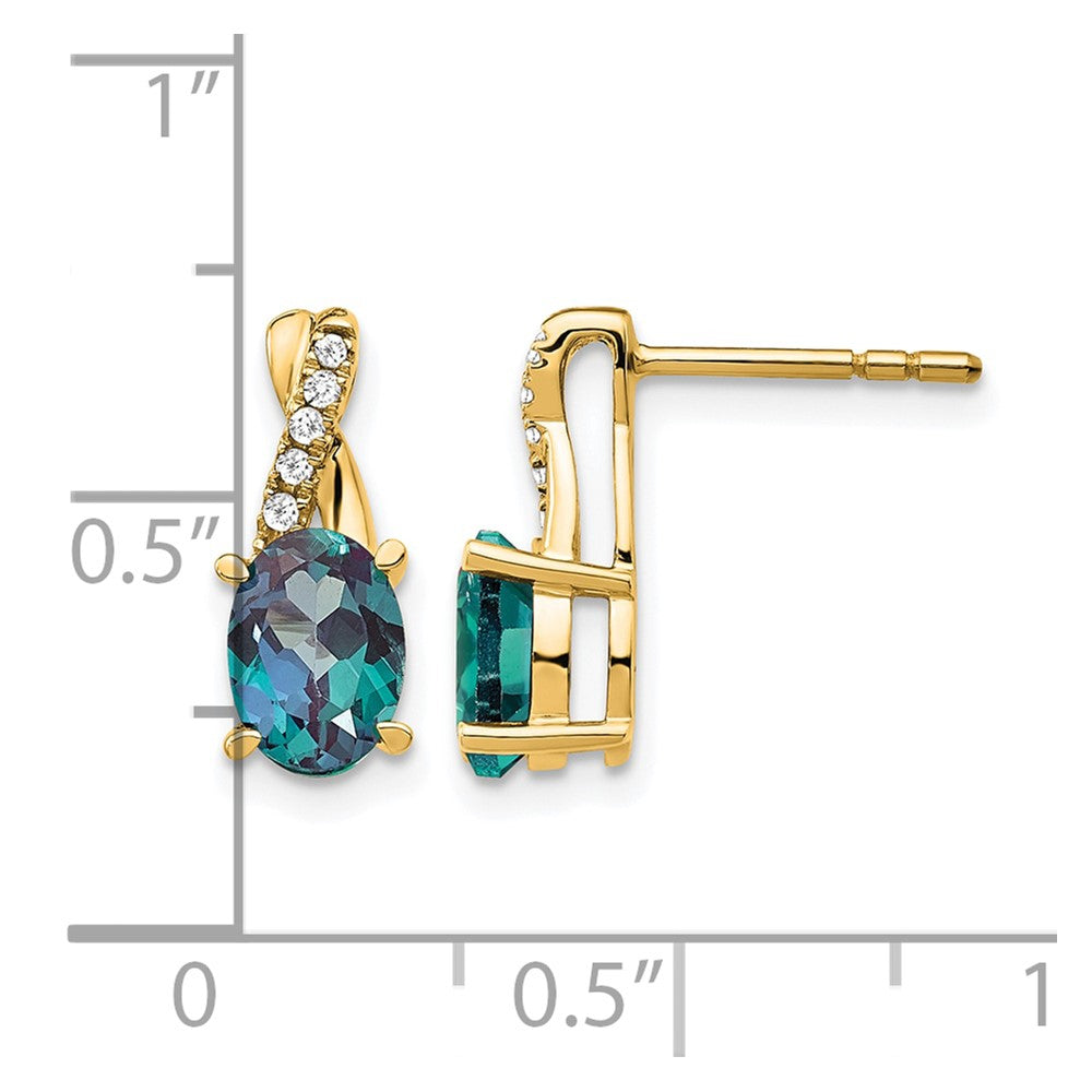 14k 7x5 Oval June/Lab Created Alexandrite and Diamond Post Earrings