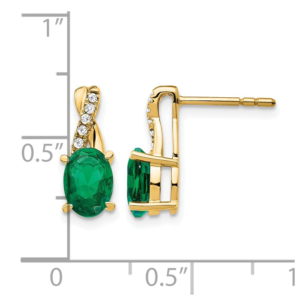 14k 7x5 Oval May/Lab Created Emerald and Diamond Post Earrings