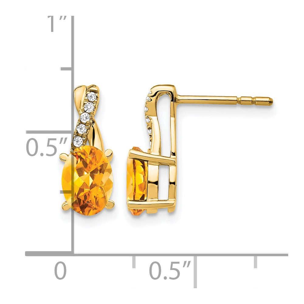 14k 7x5 Oval November/Citrine and Diamond Post Earrings