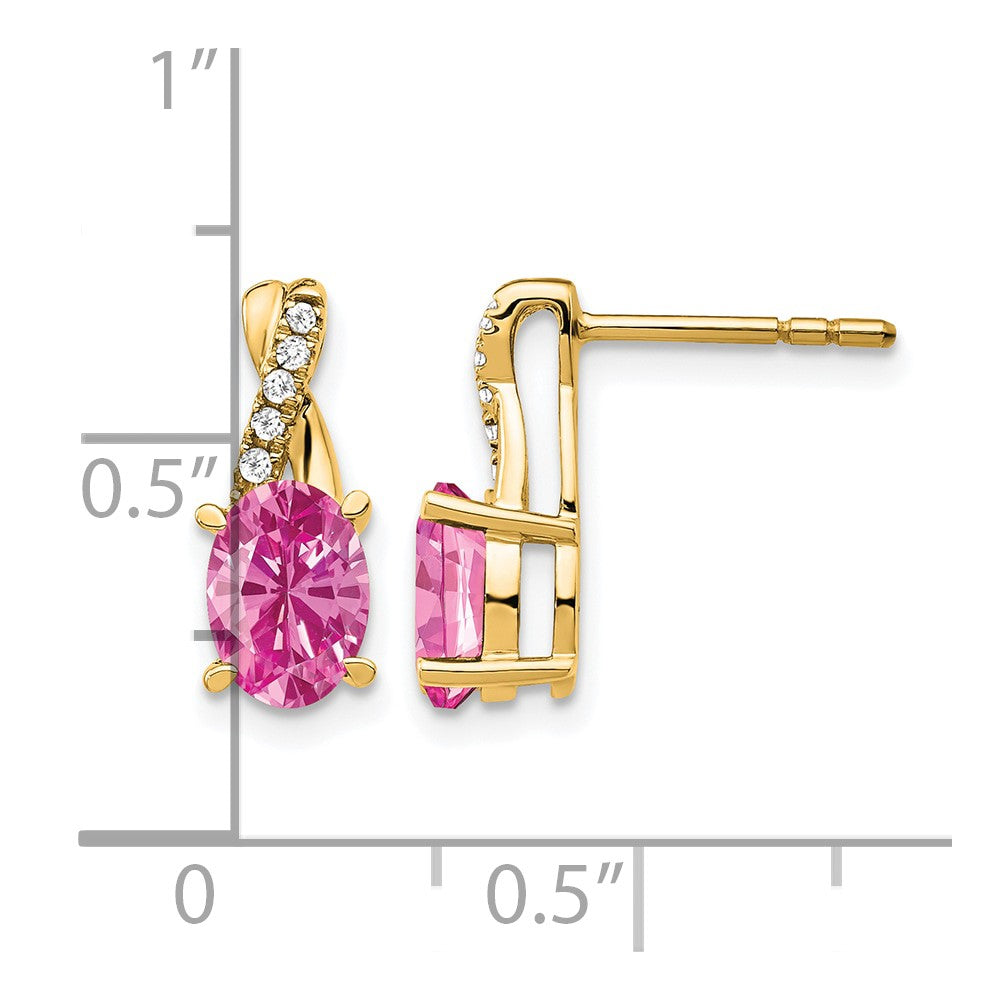 14k 7x5 Oval October/Lab Created Pink Sapphire and Diamond Post Earrings