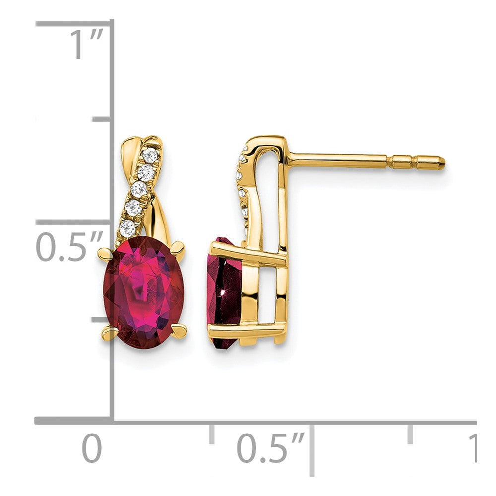 14k 7x5 Oval July/Lab Created Ruby and Diamond Post Earrings