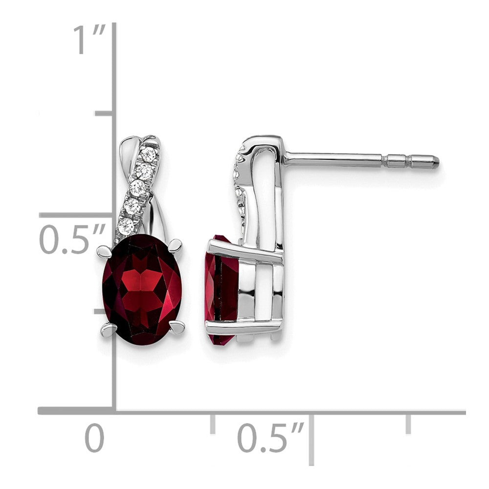 14k White Gold 7x5 Oval January/Garnet and Diamond Earrings