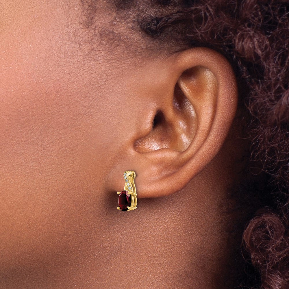 14k 7x5 Oval January/Garnet and Diamond Post Earrings