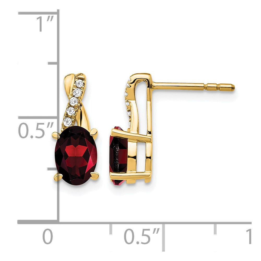 14k 7x5 Oval January/Garnet and Diamond Post Earrings