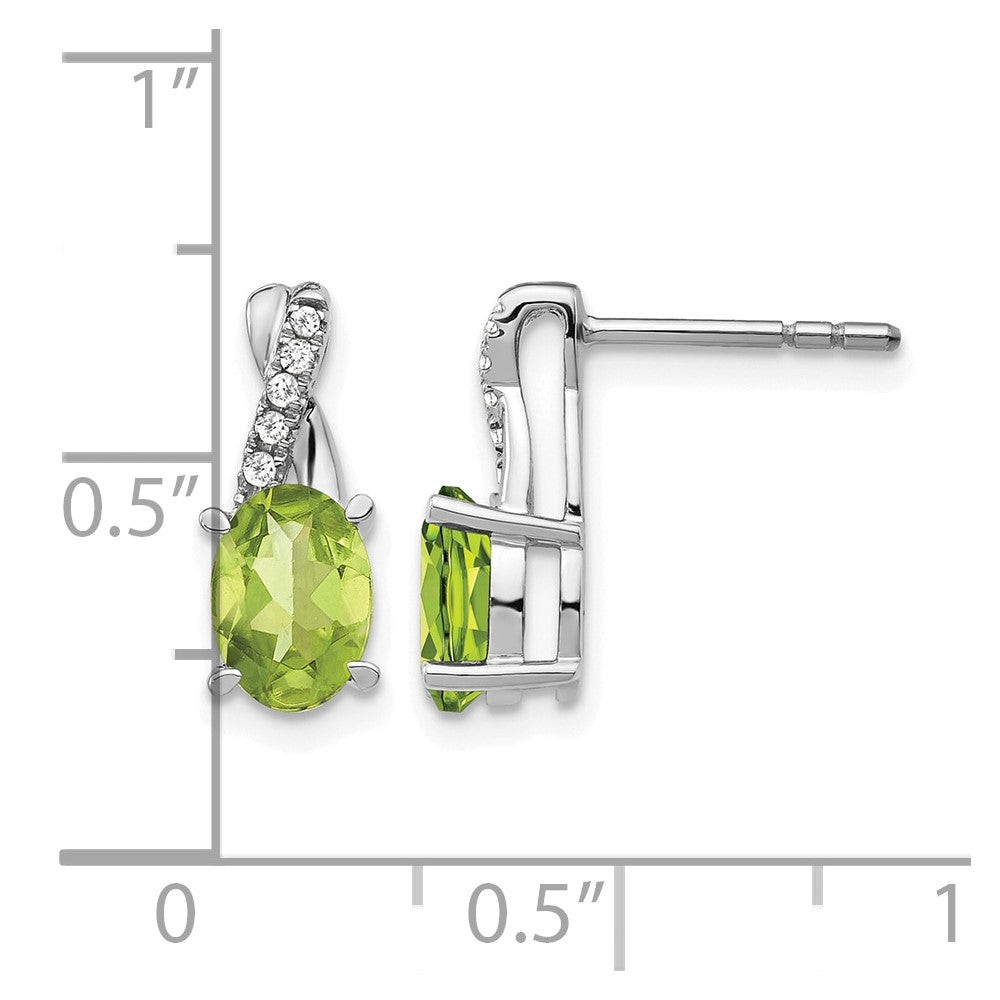 14k White Gold 7x5 Oval August/Peridot and Diamond Earrings