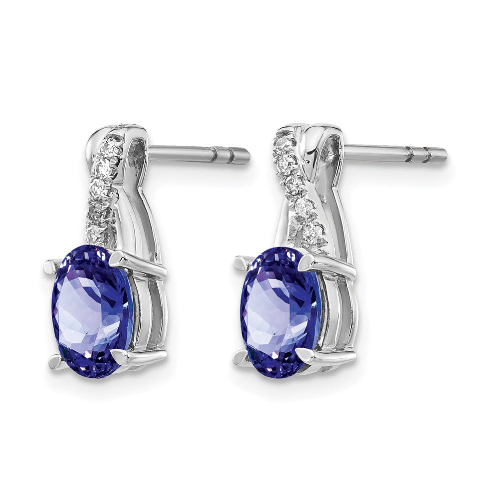 14k White Gold 7x5mm Oval Tanzanite and Diamond Post Earrings