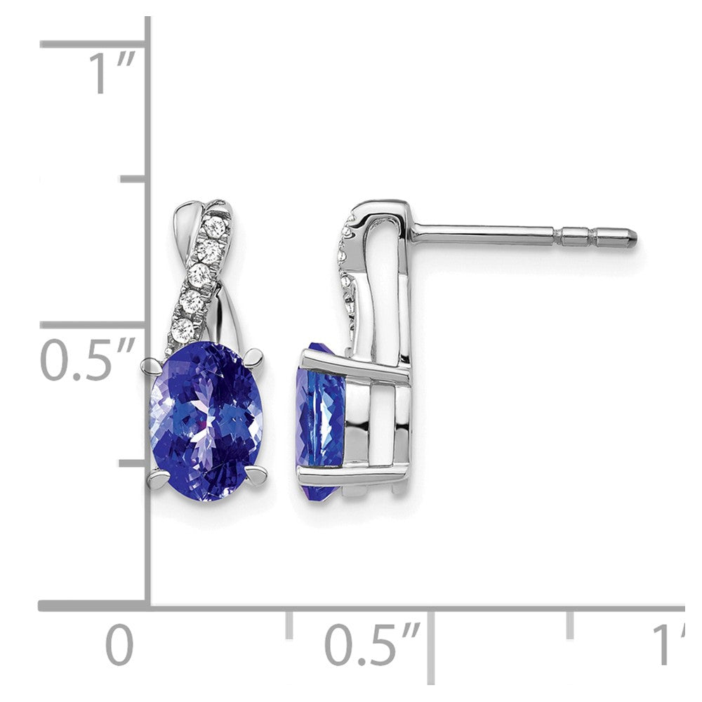 14k White Gold 7x5mm Oval Tanzanite and Diamond Post Earrings