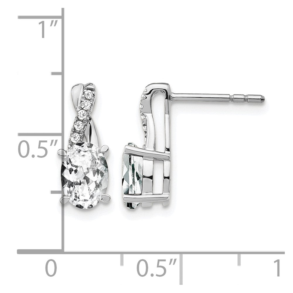 14K White Gold 7x5 Oval April/White Topaz and Diamond Earrings