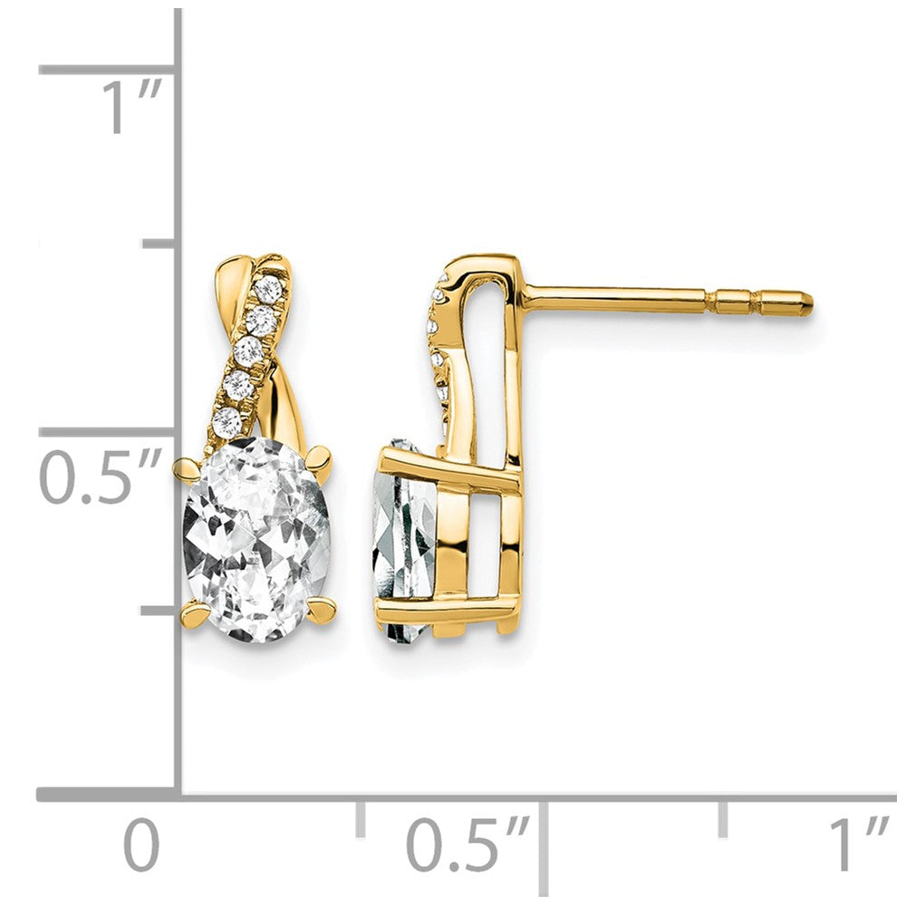 14k 7x5 Oval April/White Topaz and Diamond Post Earrings