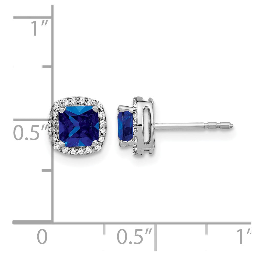 14k White Gold 5mm Cushion Sapphire and Diamond Halo Post Earrings