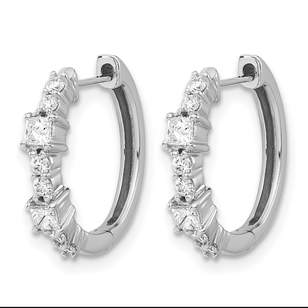14k White Gold 1/2 carat Round/Princess Diamond Hinged Hoop Earrings