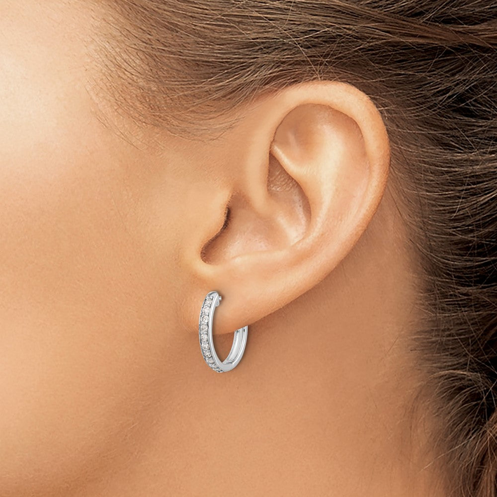 14k White Gold 3/8 carat Diamond Hinged Hoop Earrings
