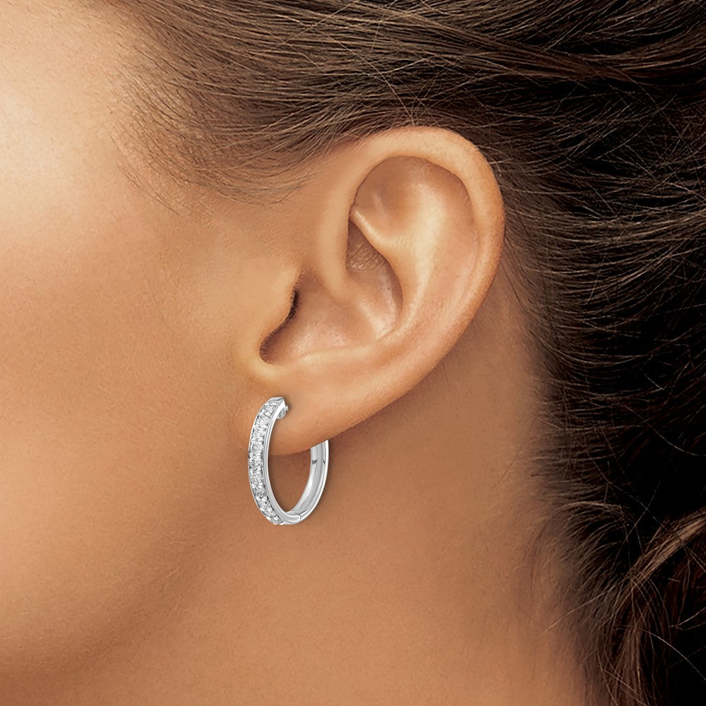 14k White Gold 1 carat Diamond Hinged Hoop Earrings