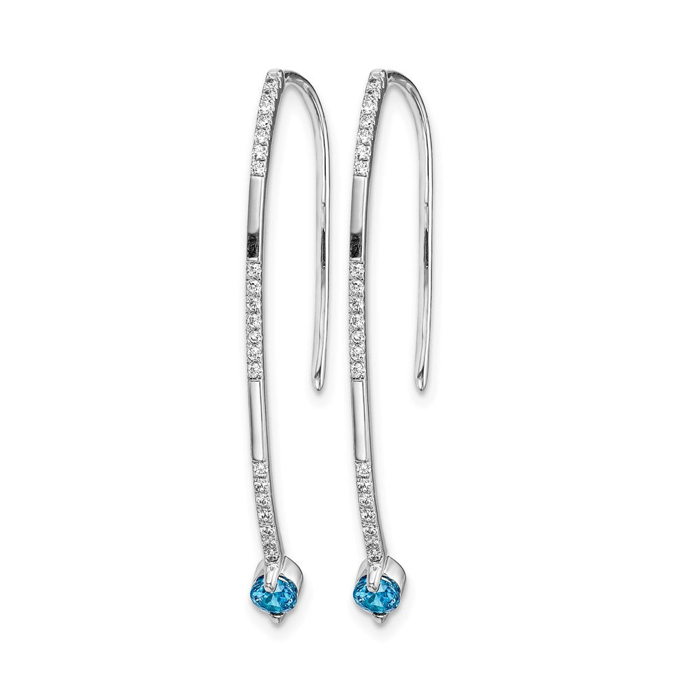 14k White Gold 1/6 carat Diamond and Round Blue Topaz Threader Earrings
