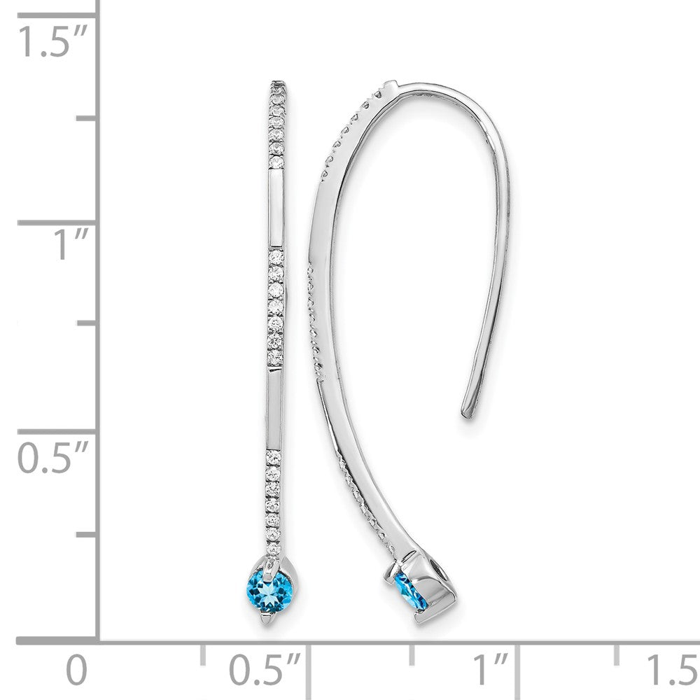14k White Gold 1/6 carat Diamond and Round Blue Topaz Threader Earrings