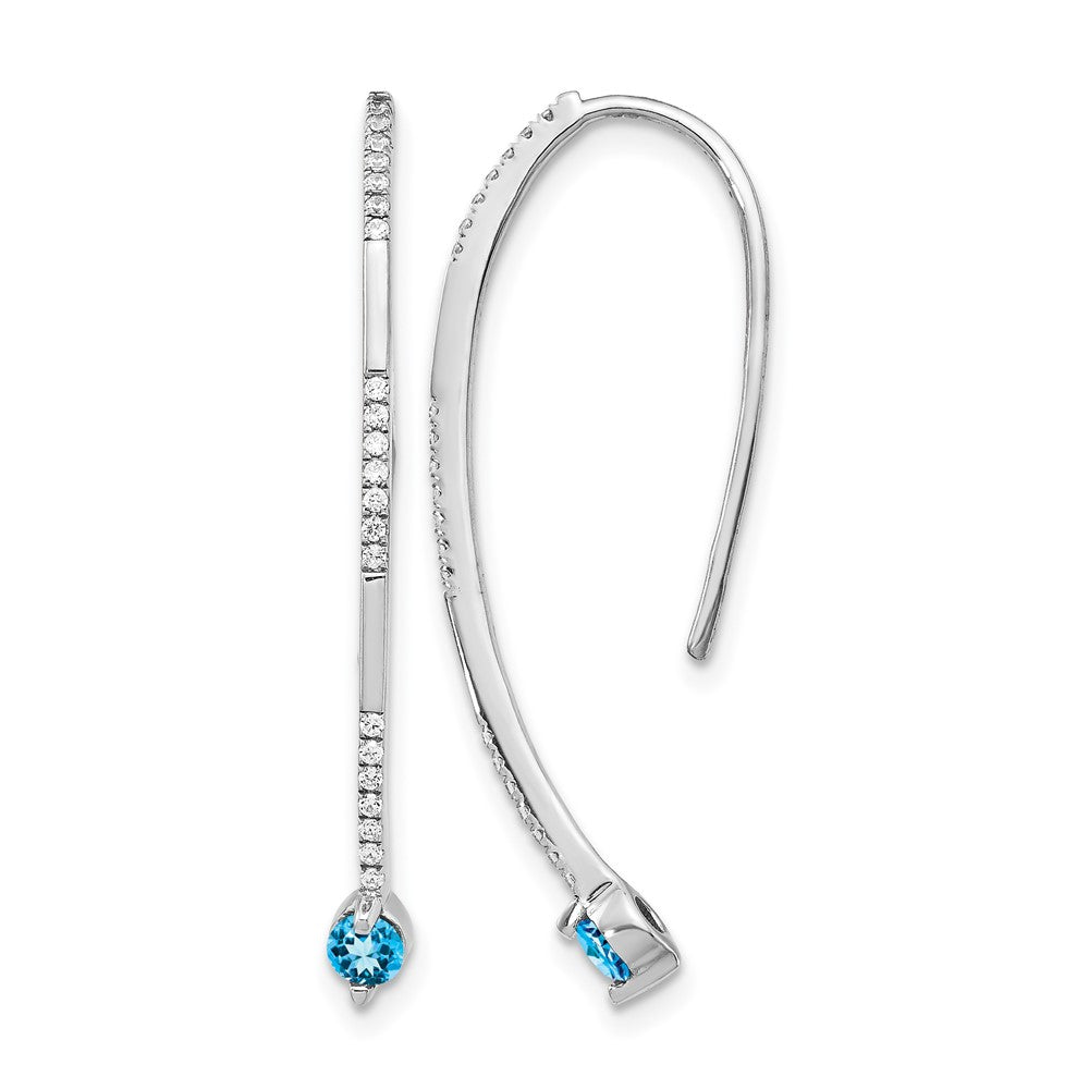 14k White Gold 1/6 carat Diamond and Round Blue Topaz Threader Earrings