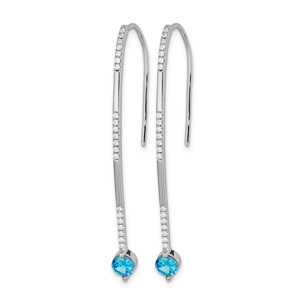 14k White Gold 1/5 carat Diamond and Round Blue Topaz Threader Earrings