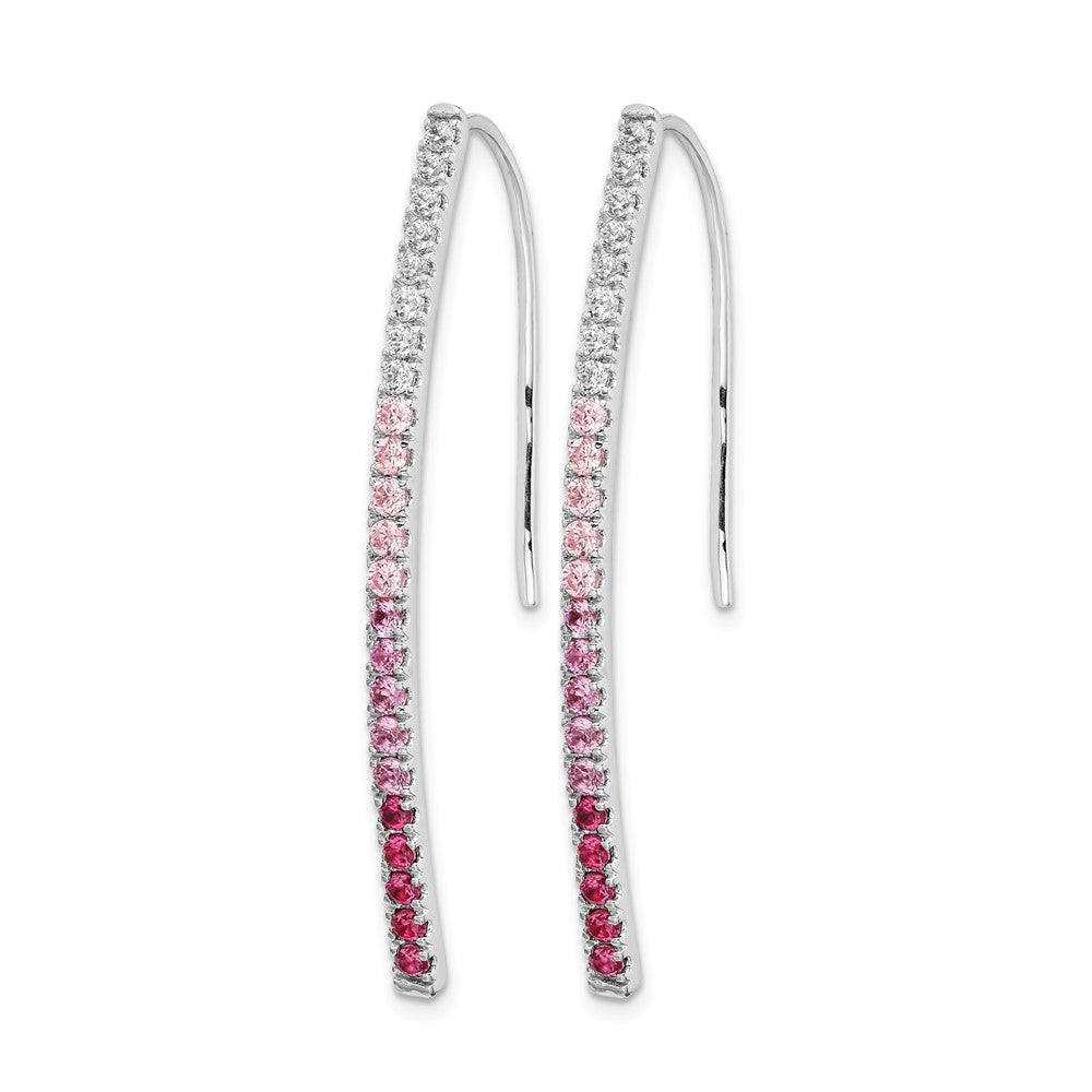 14k White Gold Ombre Pink Sapphire and Diamond Drop Wire Earrings