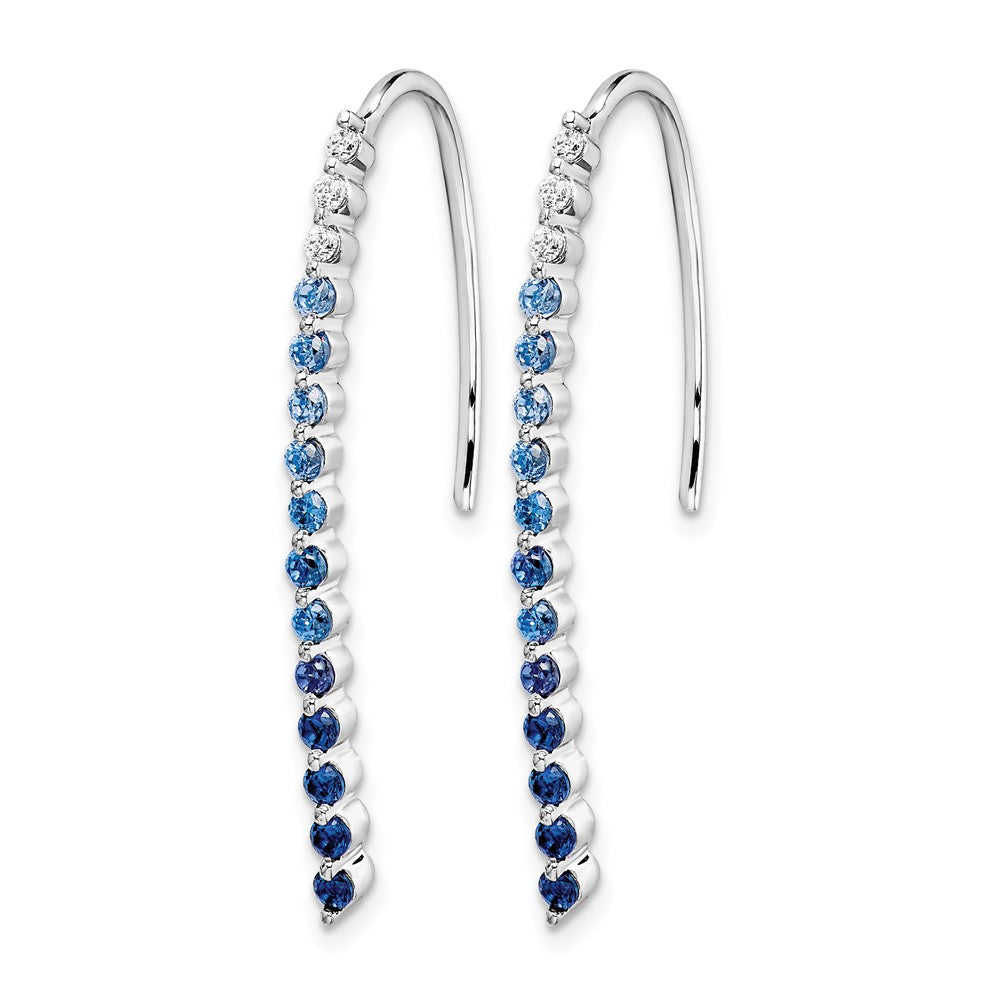 14k White Gold Ombre Sapphire and Diamond Drop Wire Earrings