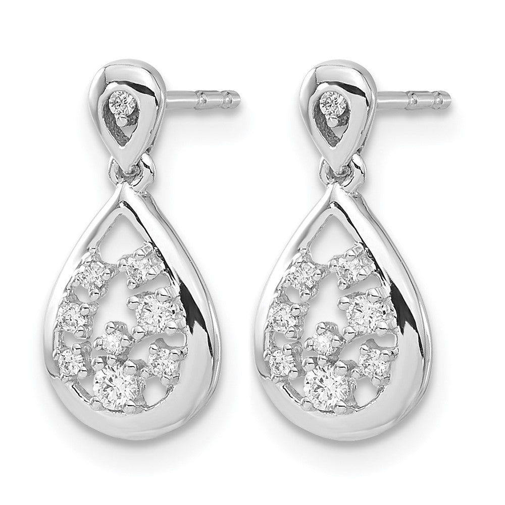 14k White Gold 1/6 carat Diamond Teardrop Dangle Post Earrings