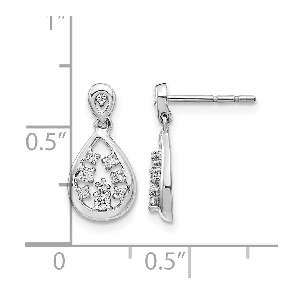 14k White Gold 1/6 carat Diamond Teardrop Dangle Post Earrings