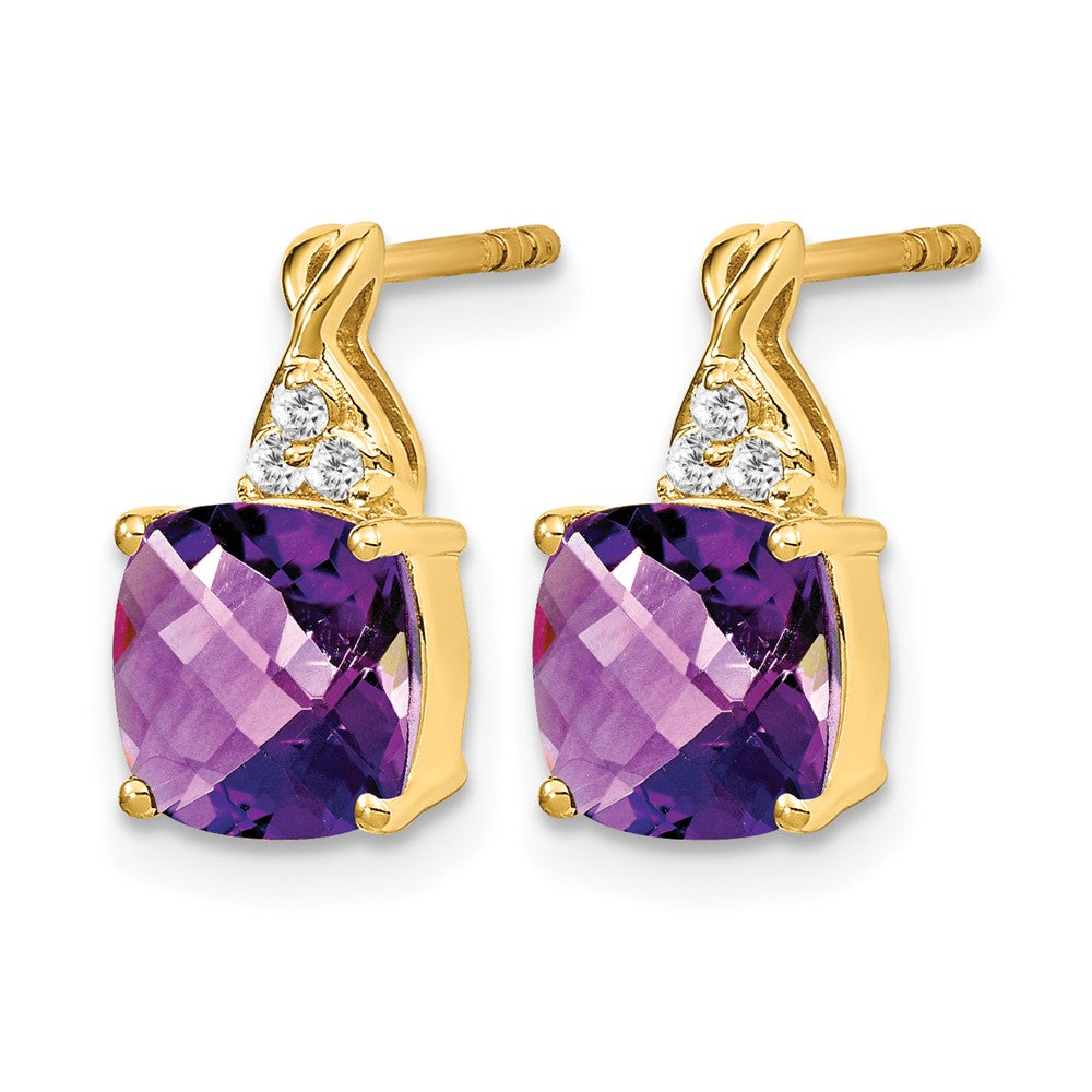 14k 7mm Cushion Checkerboard February/Amethyst and Diamond Post Earrings