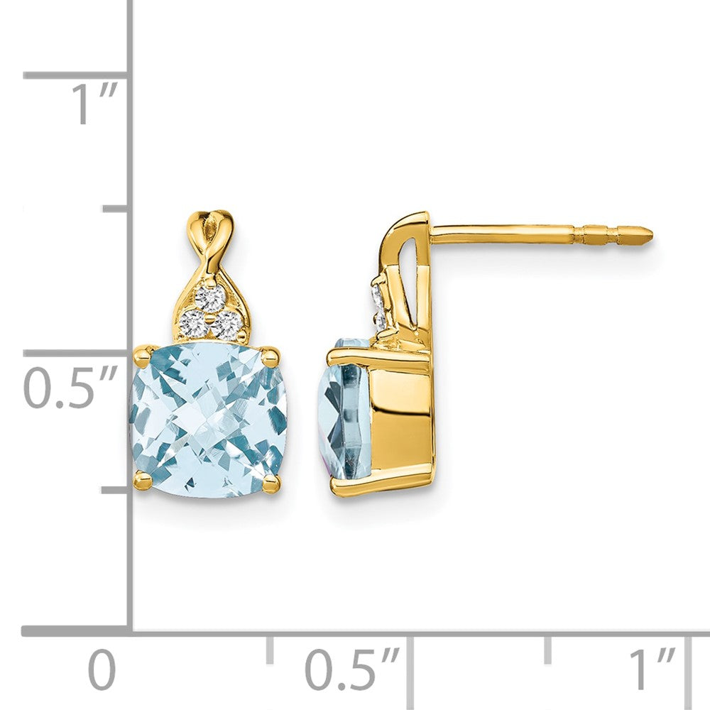 10k Checkerboard Aquamarine and Diamond Earrings