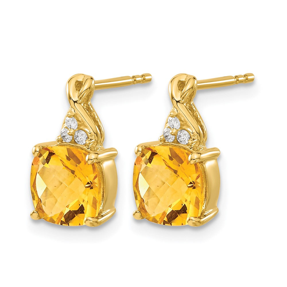 10k Checkerboard Citrine and Diamond Earrings
