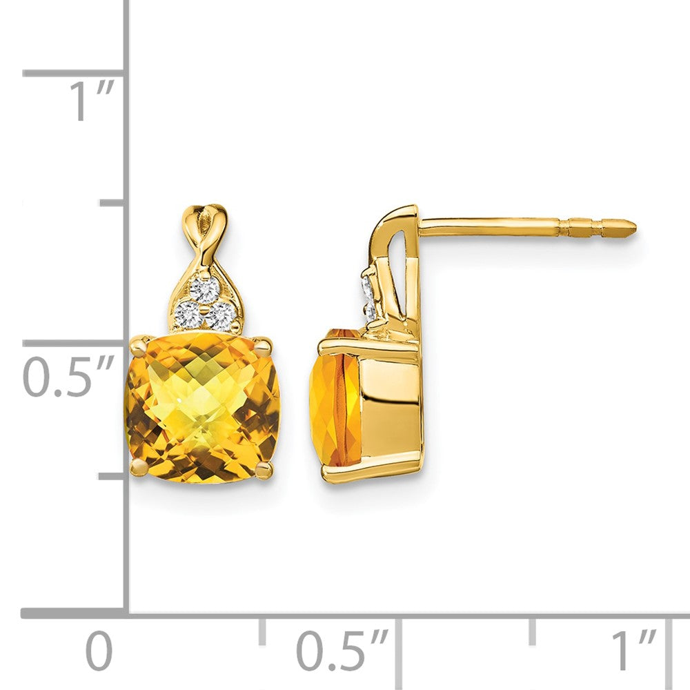 10k Checkerboard Citrine and Diamond Earrings