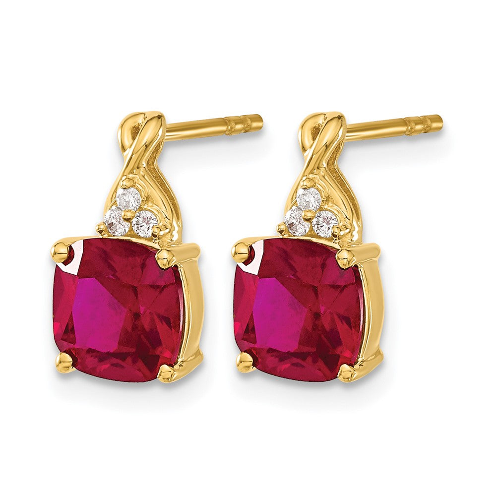 14k 7mm Cushion Checkerboard July/Lab Created Ruby and Diamond Post Earrings