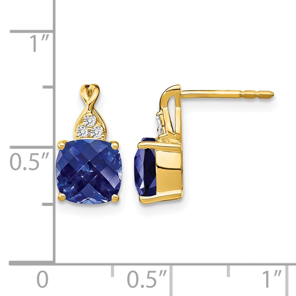 10k Checkerboard Created Sapphire and Diamond Earrings