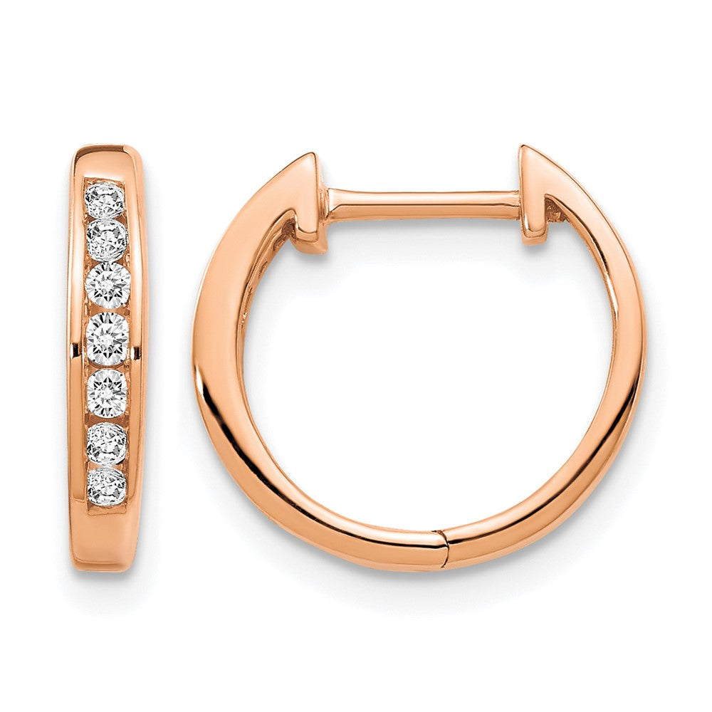 14k Rose Gold 1/5 carat Diamond Channel-set Hinged Hoop Earrings