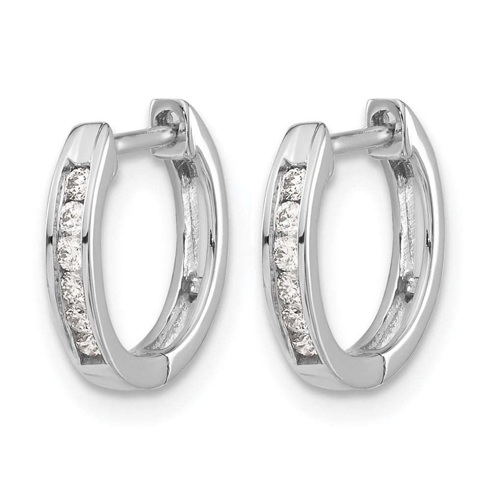 14k White Gold 1/8 carat Diamond Channel-set Hinged Hoop Earrings