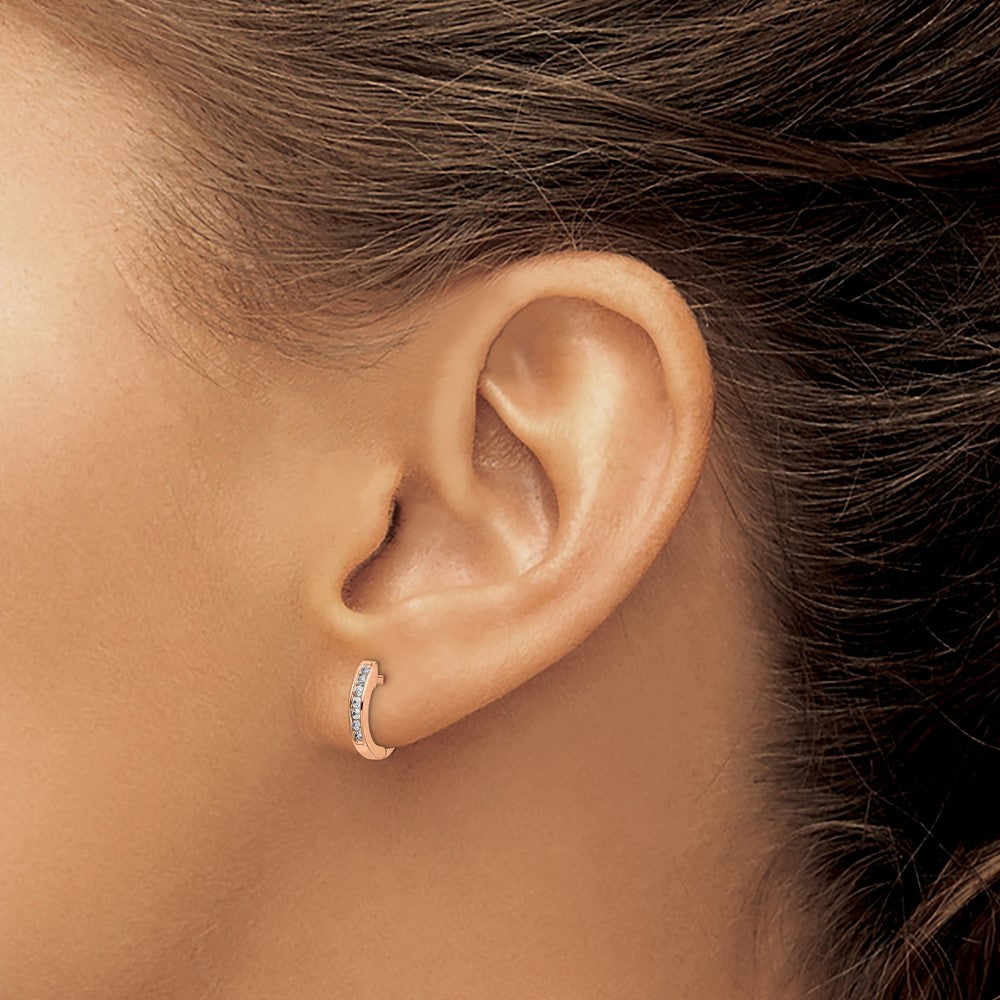 14k Rose Gold 1/6 carat Diamond Channel-set Hinged Hoop Earrings