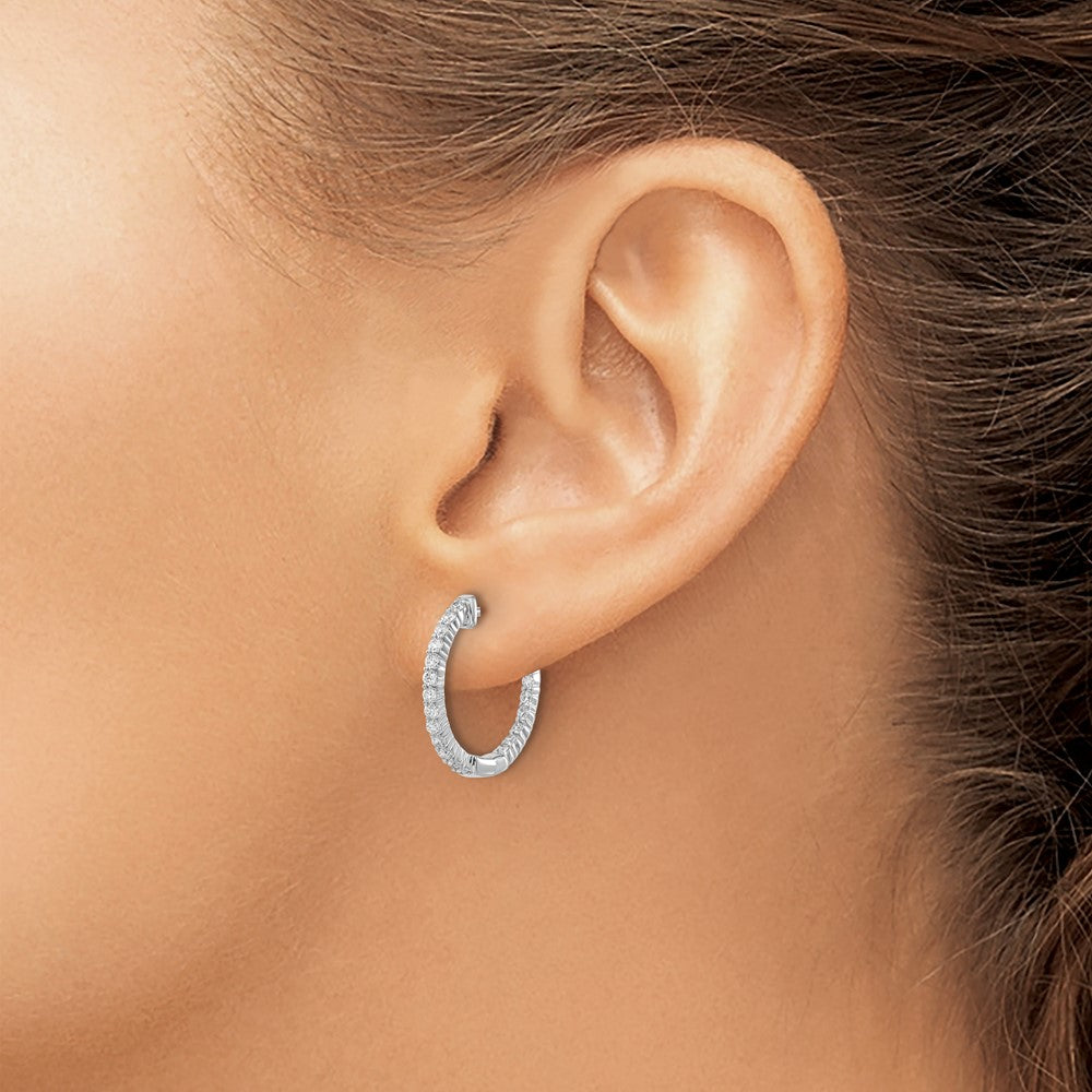 14k White Gold 1/2 carat Diamond In/Out Hinged Hoop Earrings