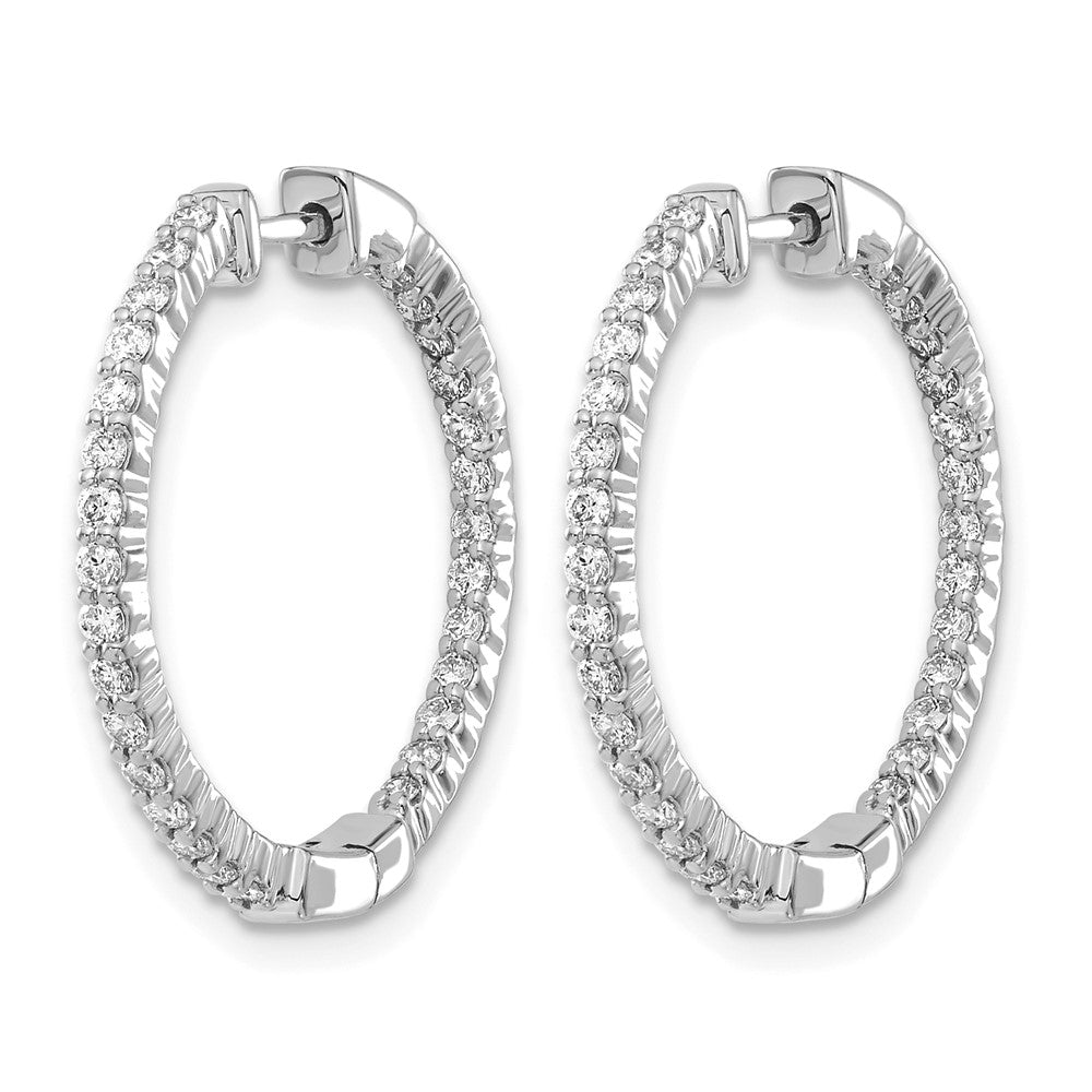 10k White Gold Polished Diamond In/Out Hinged Hoop Earrings